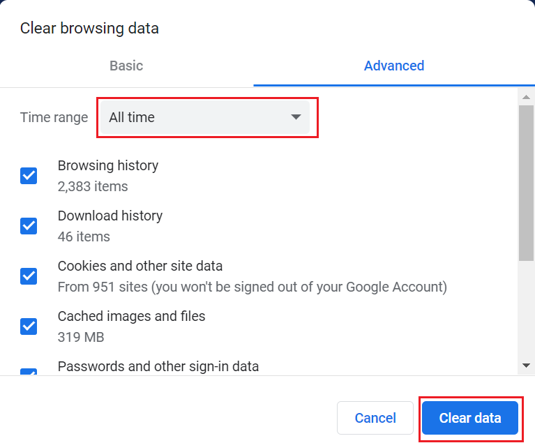 Clear browsing data