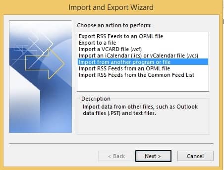 select Import from another program or file