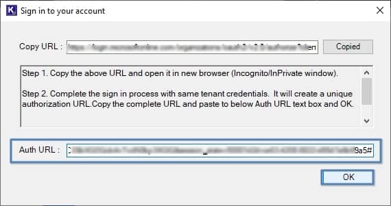 Paste the obtained URL in the Sign in