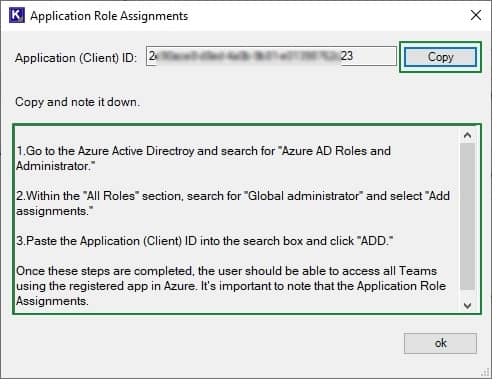 mentioned in the Application Role Assignments 