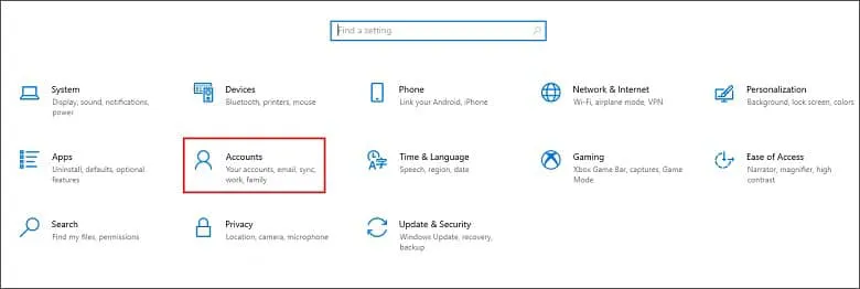 select Accounts option