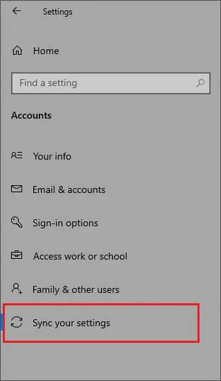 Select Sync your settings