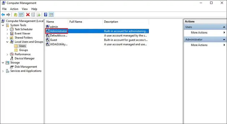 re enable the username administrator