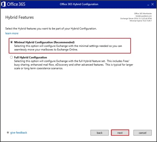 select Minimal Hybrid Configuration then Next