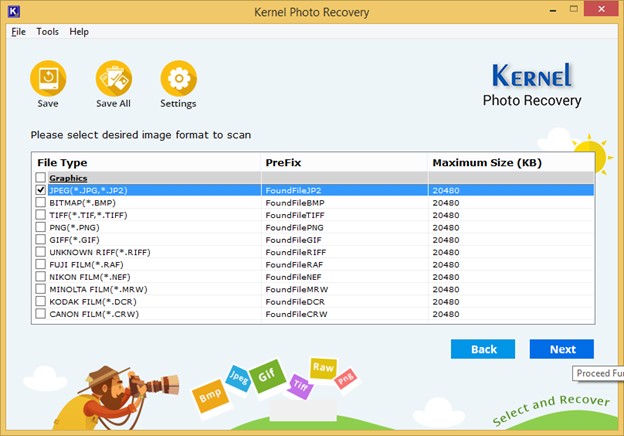 Select the image format to scan