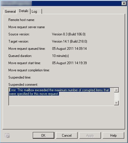mailbox exceeded corrupt item limit