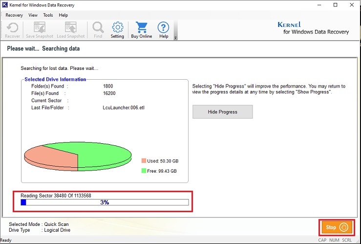 scanning process will begin to search data