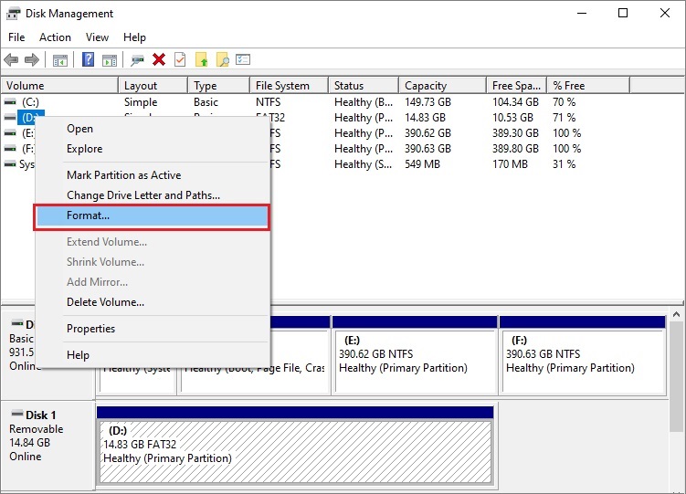 select the Format option