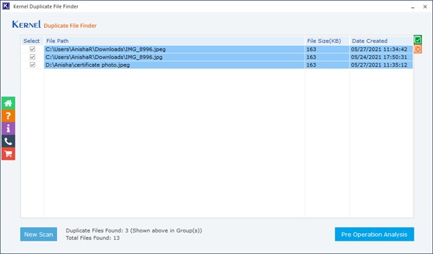 all the duplicate files will be highlighted in blue