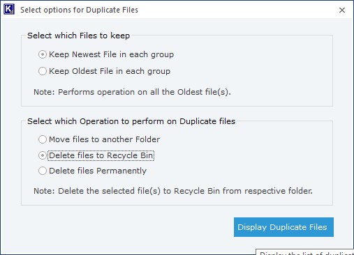 The tool allows you to decide the actions you want to take on the duplicate JPG files