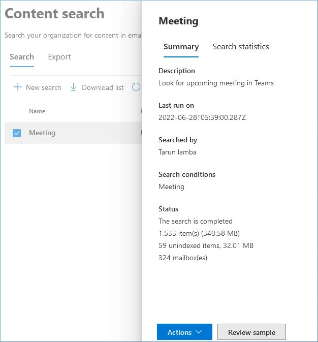 get the searched item summary