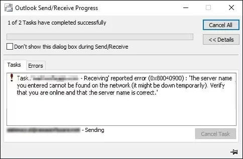 Outlook error 0x80040900 send or receive process
