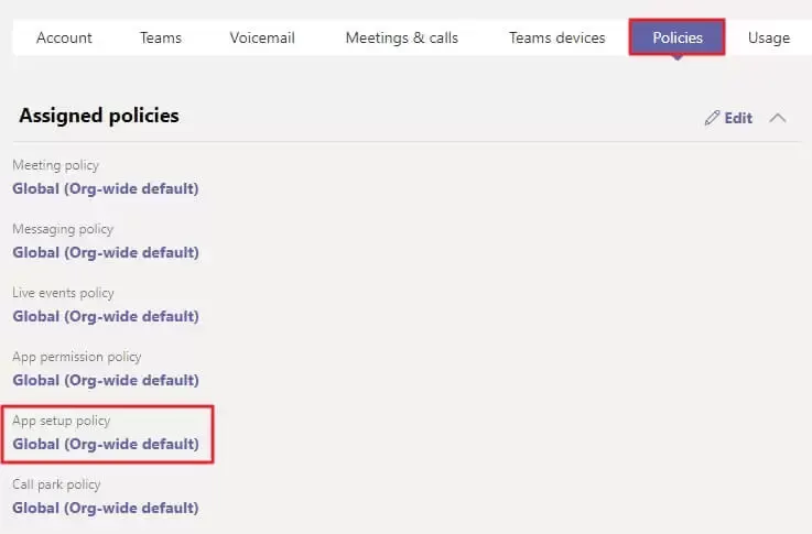 Teams Apps Setup Policies