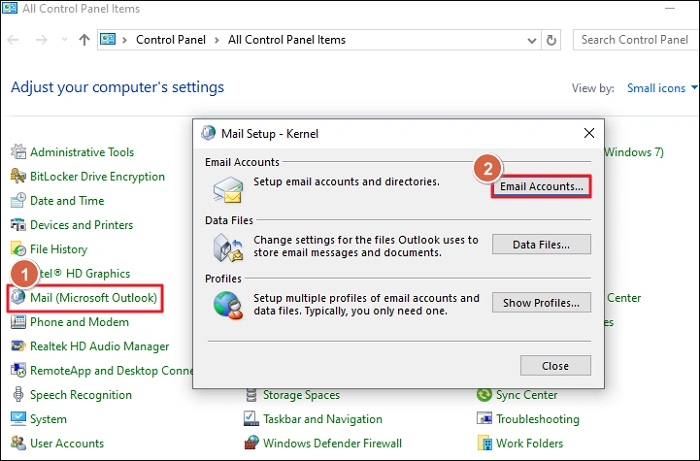 Go to Control Panel and click on Mail