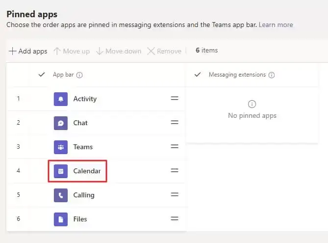 Pinned Apps Section