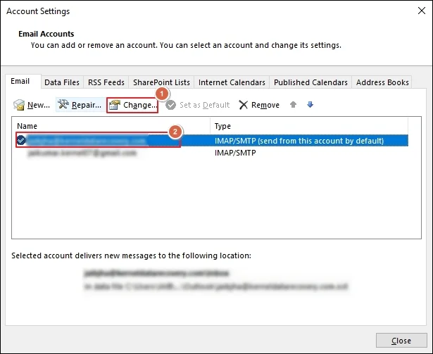 Select account and click on change