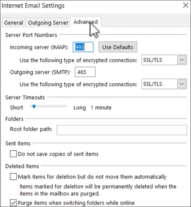 Make sure the ports in your Outlook are the same 