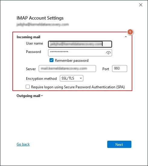 Verify the incoming mail server details