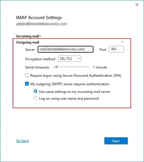Verify the outgoing mail server details
