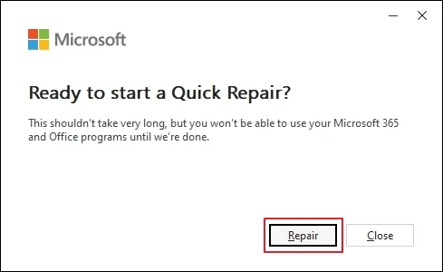 Click on repair