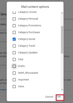 Select the folders for which you want to create an archive
