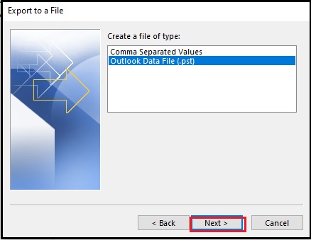 Select Outlook Data File(.pst)