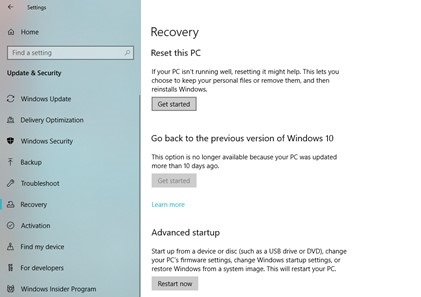 recover files after Factory Reset in Windows 10