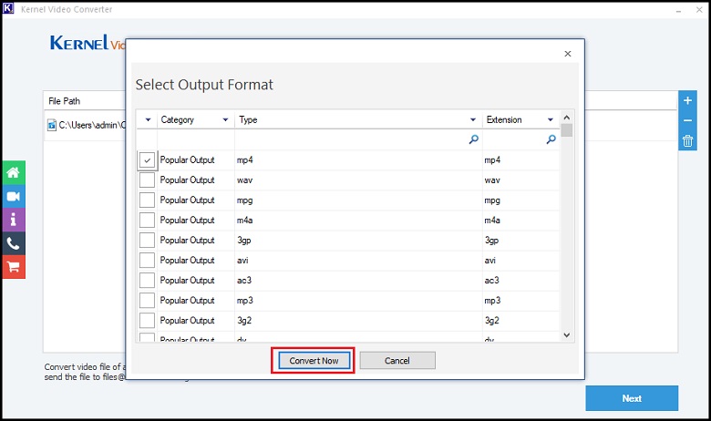 Select the output format