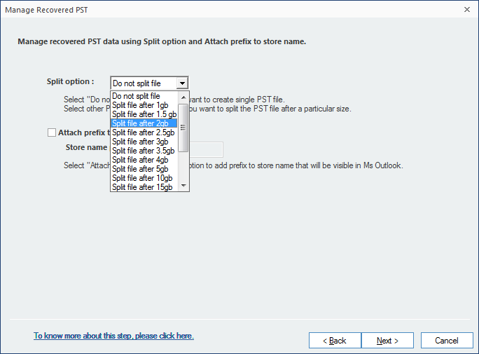 Software allows you to split the PST file