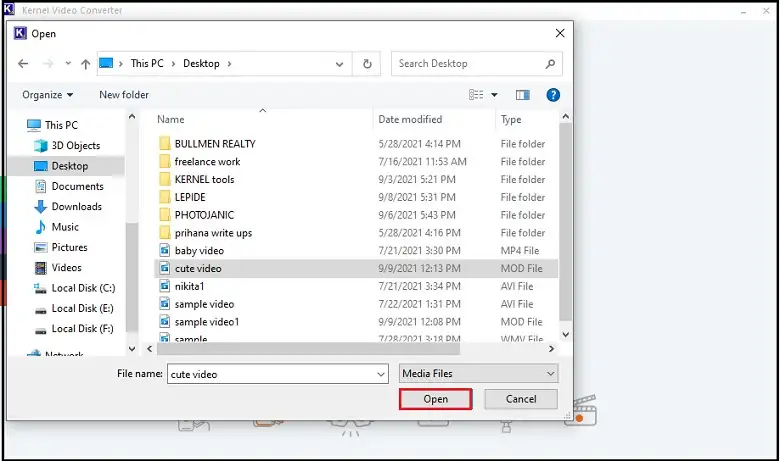 Open the folder select videos and click open