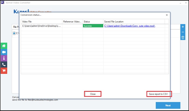 save the report to CSV format