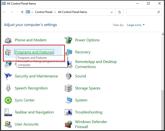 select Programs and Features