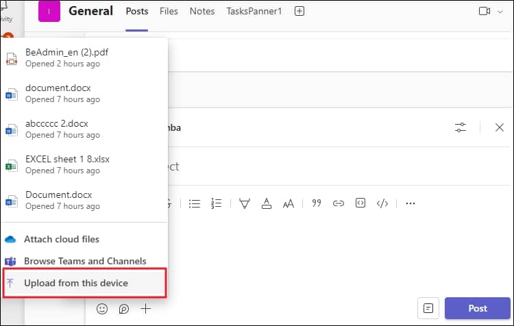 elect Upload from this device or Attach cloud files