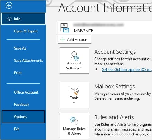 Click on File and then Options