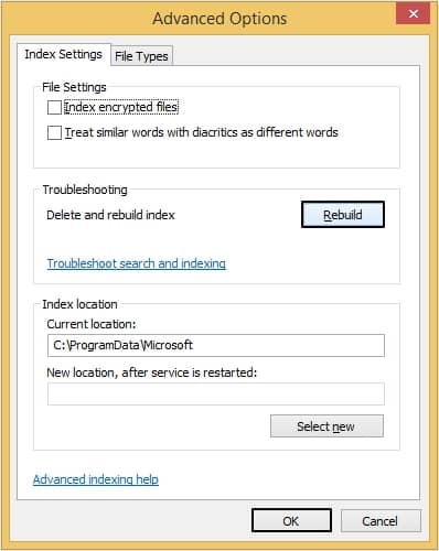 from Advanced Options wizard click on Rebuild