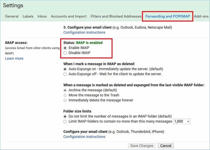 Forwarding and POP/IMAP