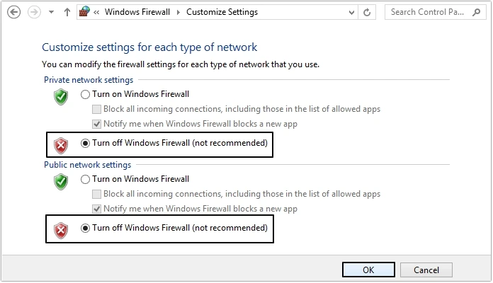 disable windows firewall