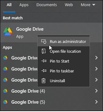 Run Google drive as administrator