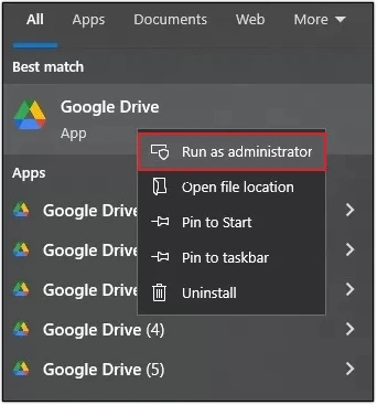 run google drive as admin