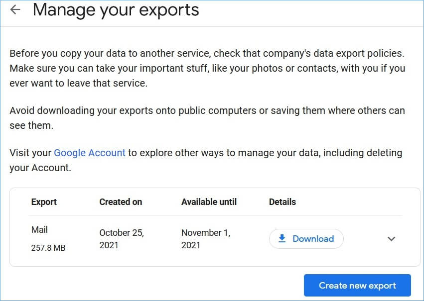 Manage export