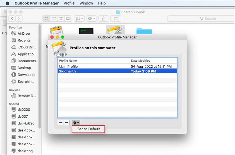 Select new profile and click set as default