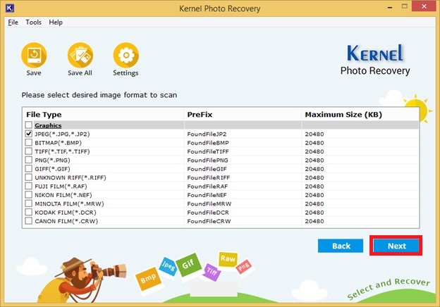 Choose the file format