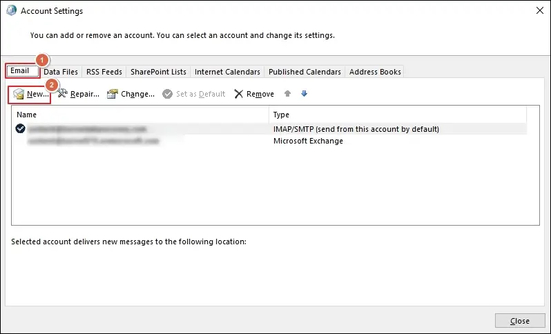 Go to email and select new