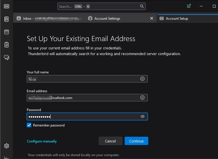 add outlook account in thunderbird