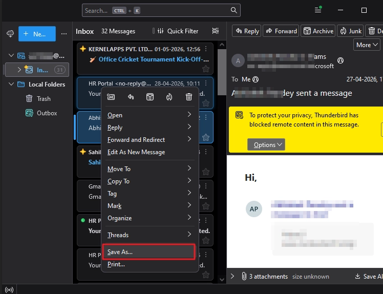 click save as in thunderbird