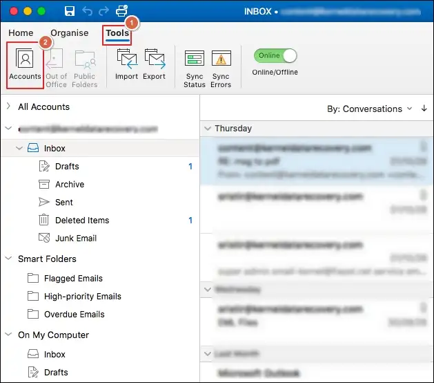 Locate tool and Go to accounts