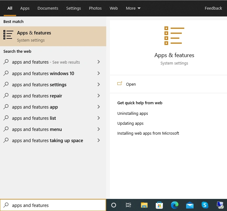 apps and features
