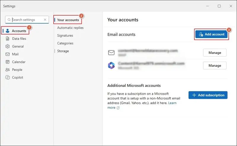 Go to account and add account