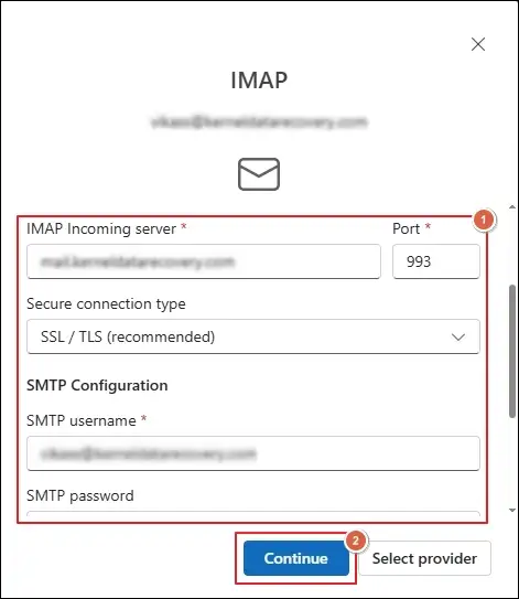 Switch on toggle then enter server details and continue