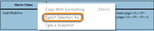 select the option Export Selection As
